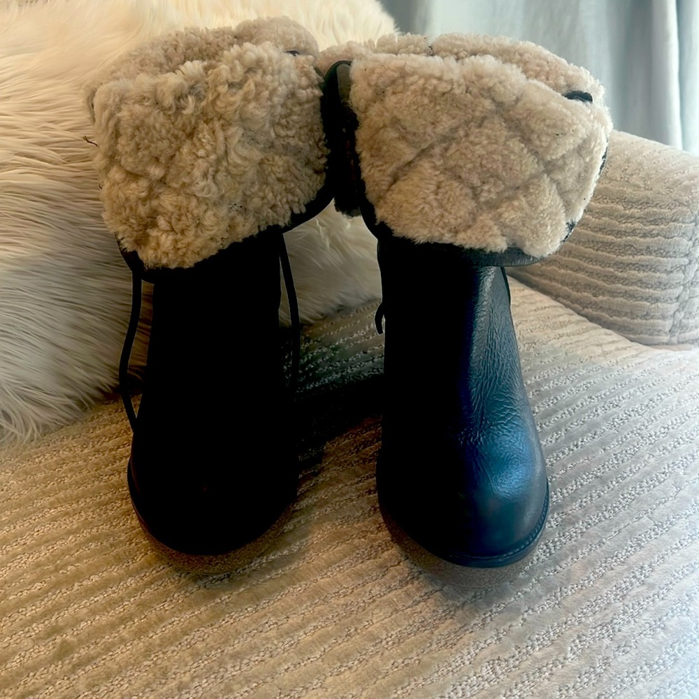 Moncler brown sheepskin lined booties